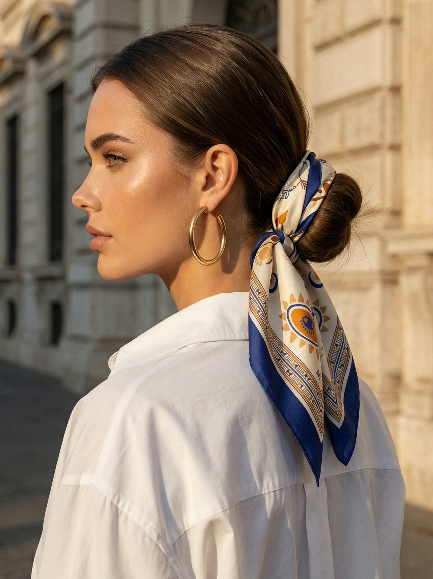 İpek Eşarp - 60cm x 60cm - Tılsım - Mavi