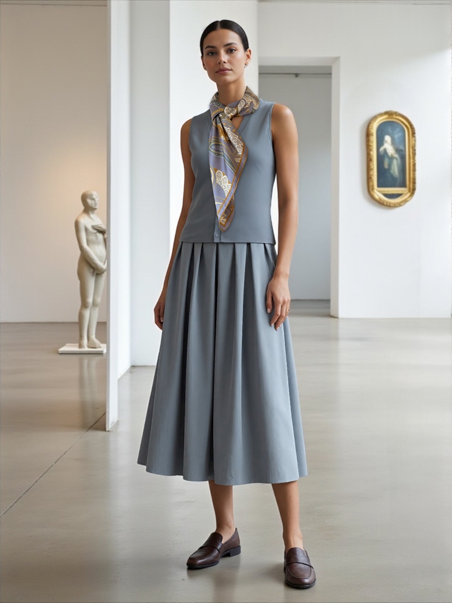 Silk Scarf - Ornamental Elegance - Gray