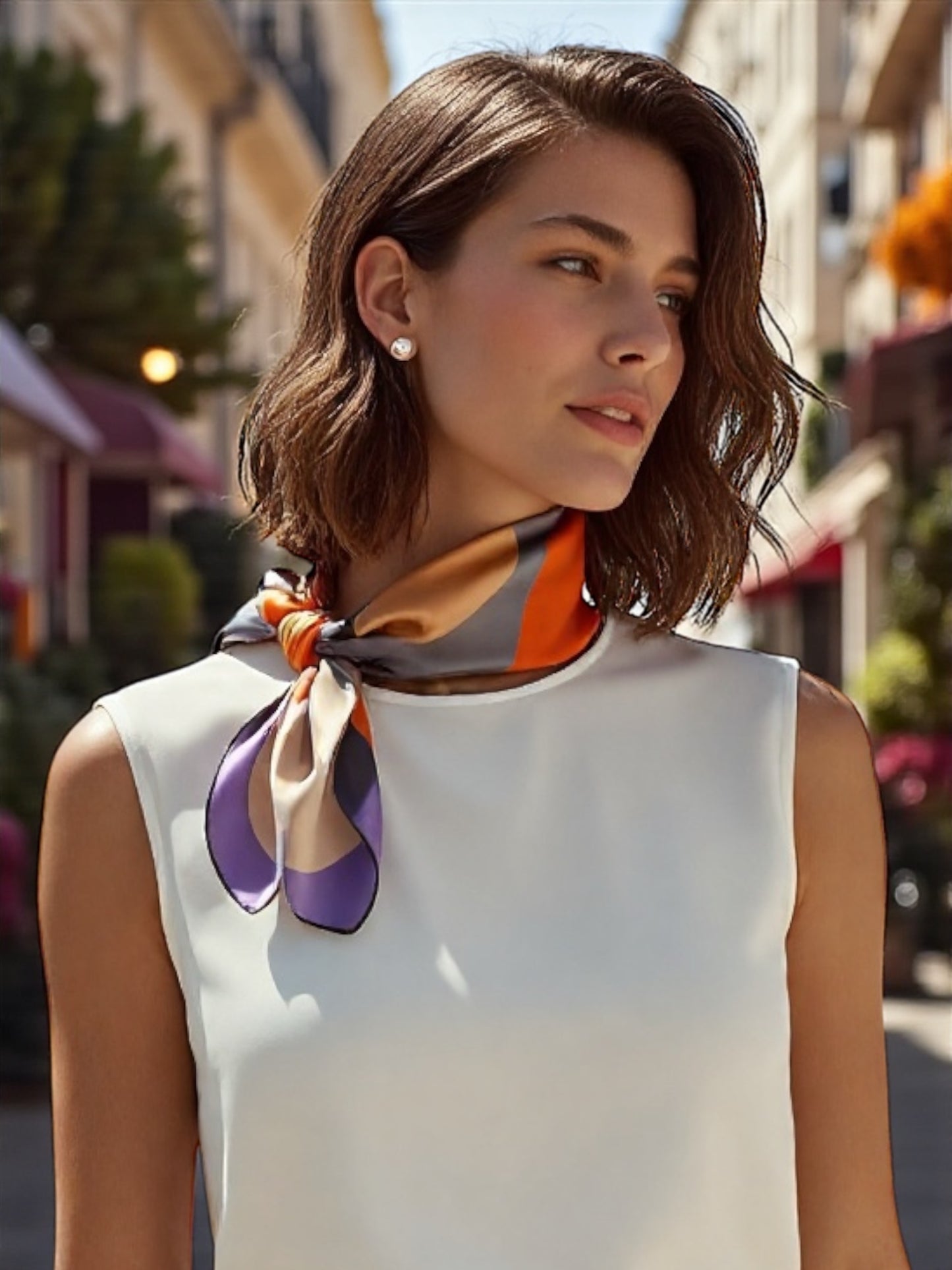Silk Scarf - Wisdom of the Owl - Brown
