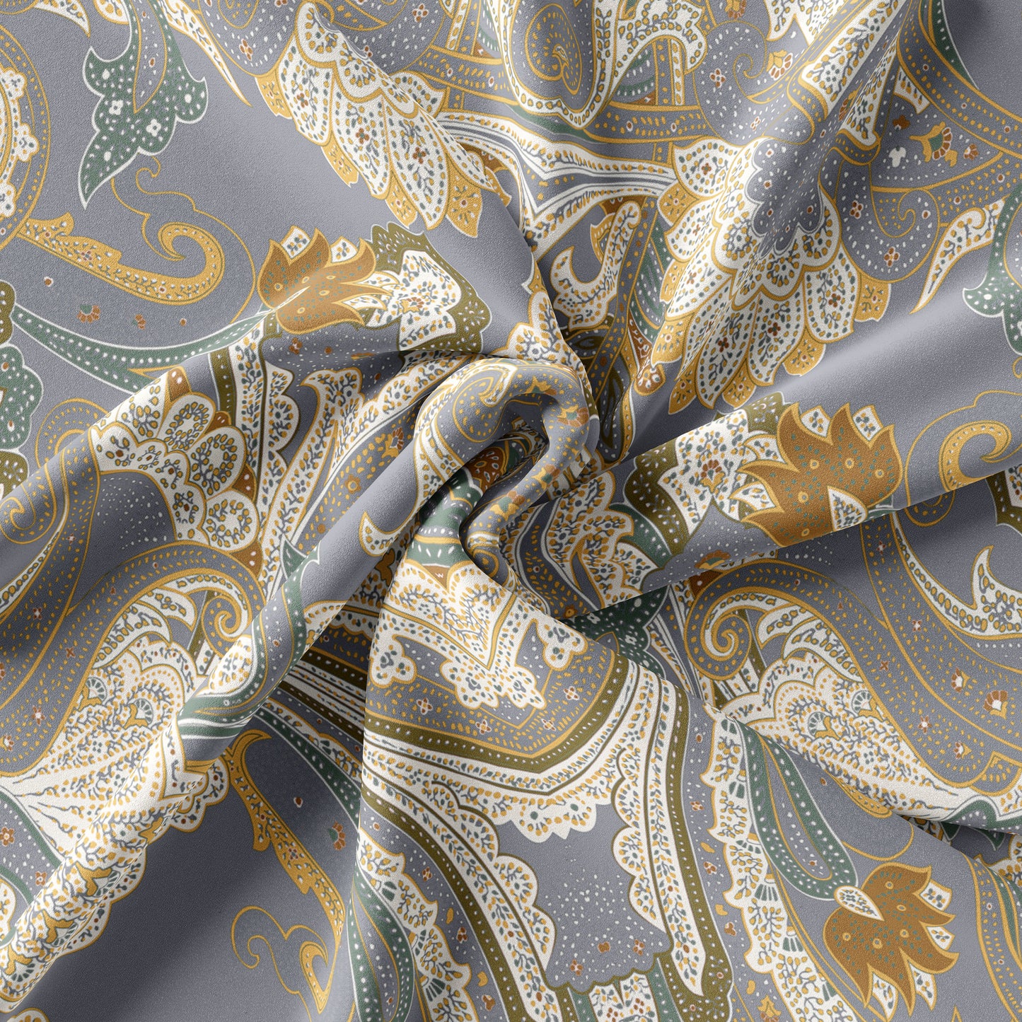 İpek Eşarp - 90cm x 90cm - Ornamental Elegance - Gri