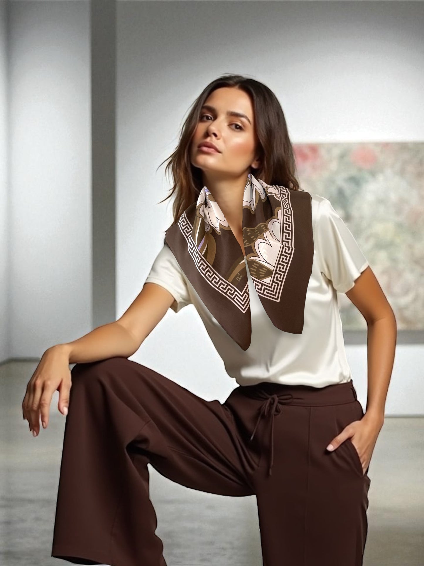 Silk Scarf - Wisdom of the Owl - Green