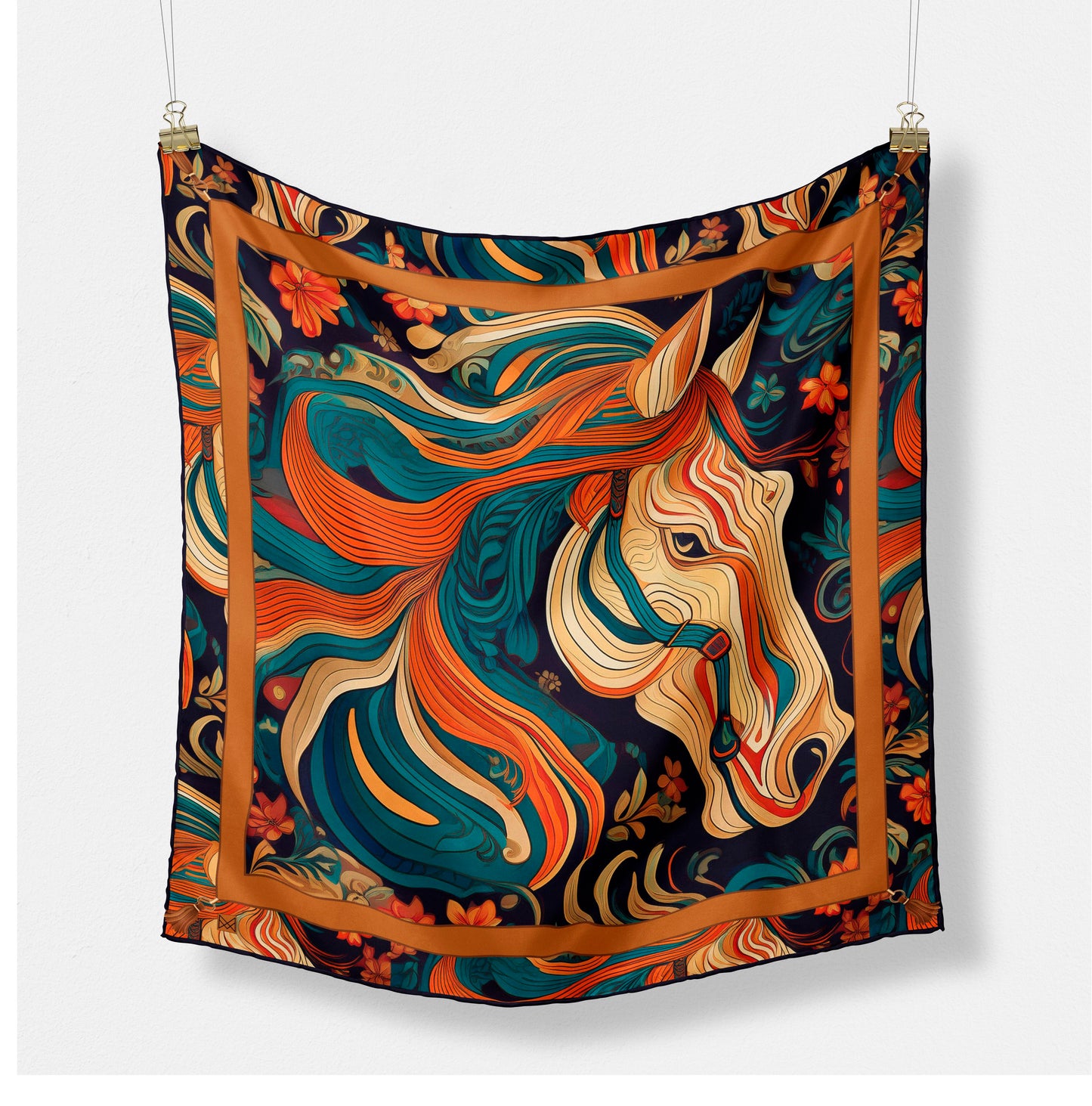 İpek Eşarp - 60cm x 60cm - Liberated Muse- Lacivert