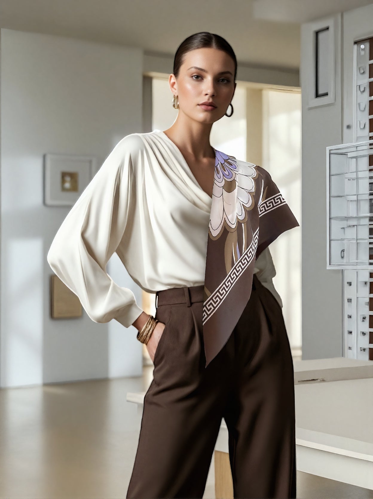 Silk Scarf - Wisdom of the Owl - Green