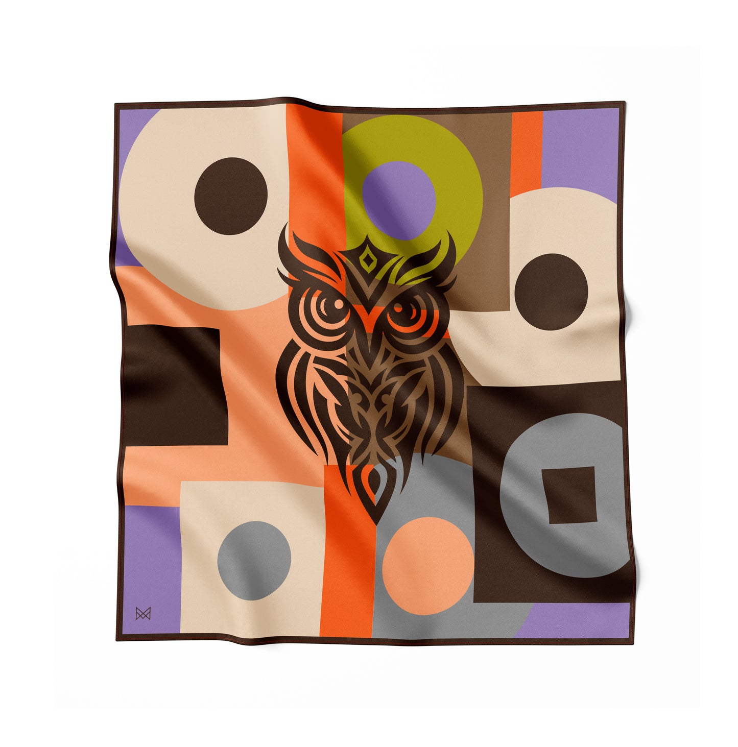 İpek Eşarp - 60cm x 60cm - Wisdom of the Owl - Kahverengi
