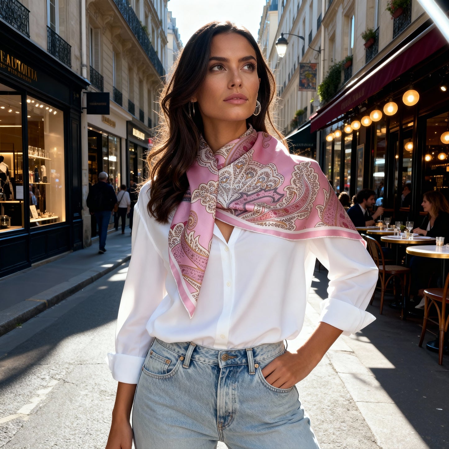 İpek Eşarp - 90cm x 90cm - Ornamental Elegance - Ice Pink