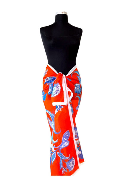 Pareo - Shawl - Paisley - Red / Blue