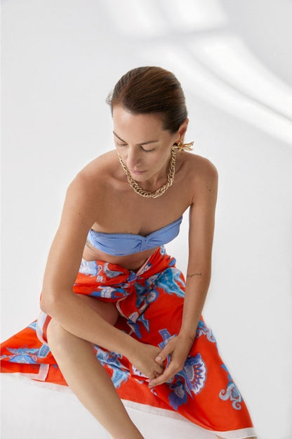 Pareo - Shawl - Paisley - Red / Blue
