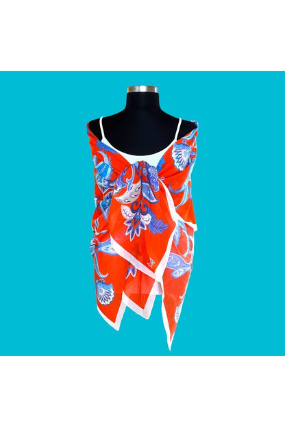 Pareo - Shawl - Paisley - Red / Blue