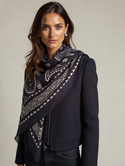 Velora - Navy - Kaşmir Modal Şal