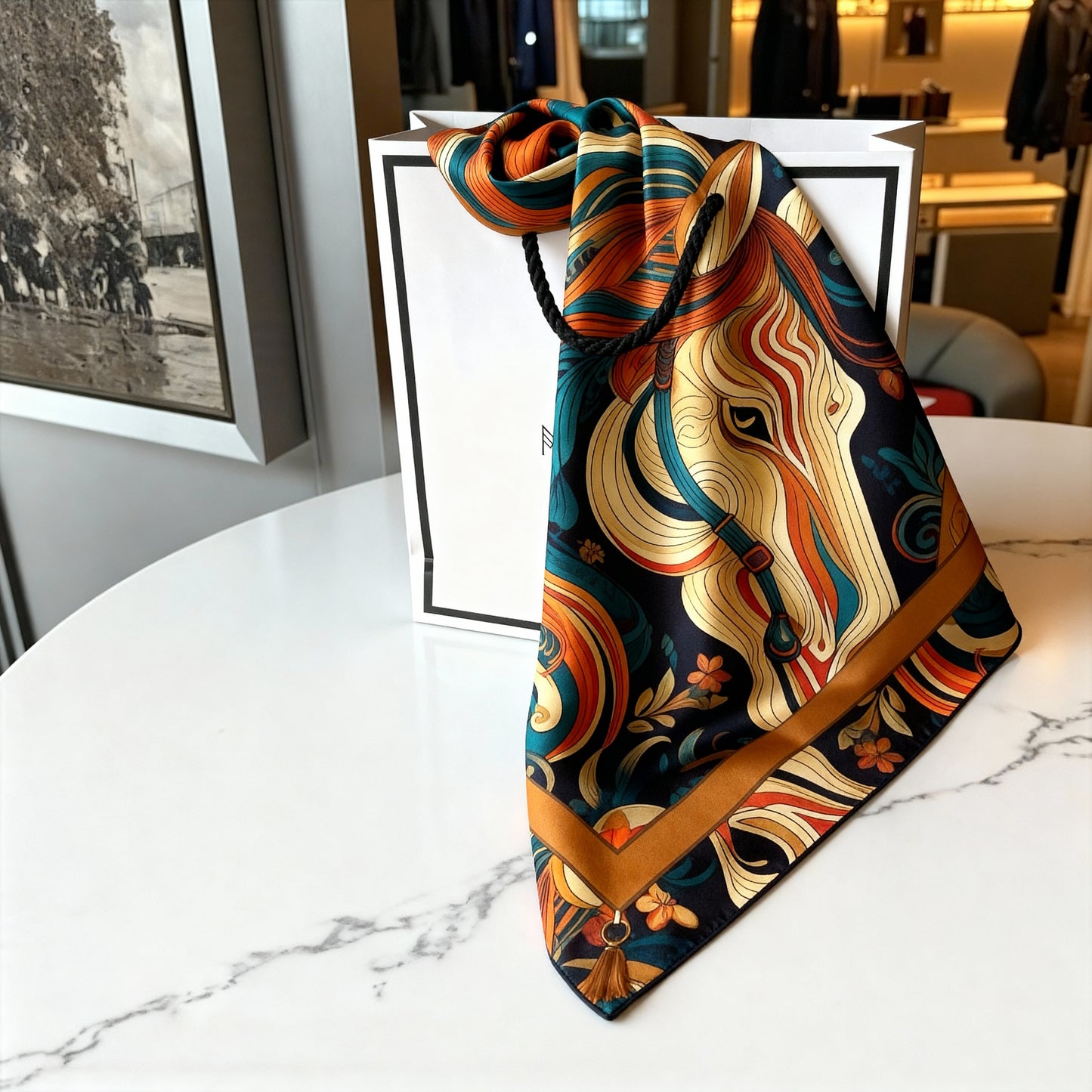 İpek Eşarp - 60cm x 60cm - Liberated Muse- Lacivert