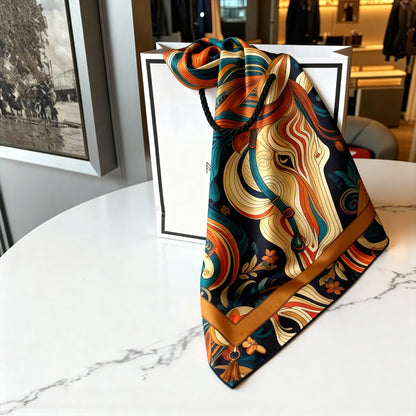 İpek Eşarp - 60cm x 60cm - Liberated Muse- Lacivert