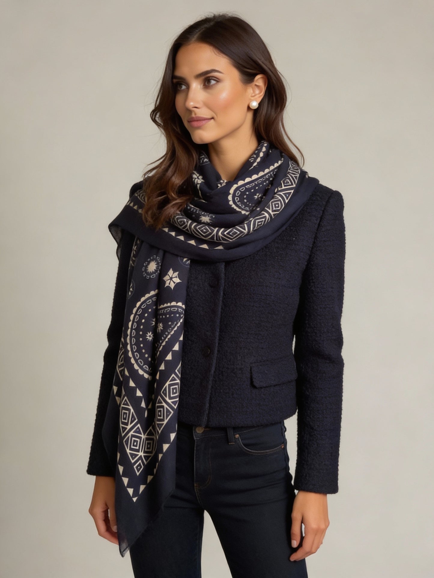 Velora - Navy - Kaşmir Modal Şal