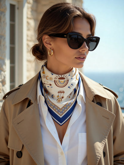 İpek Eşarp - 60cm x 60cm - Tılsım - Mavi