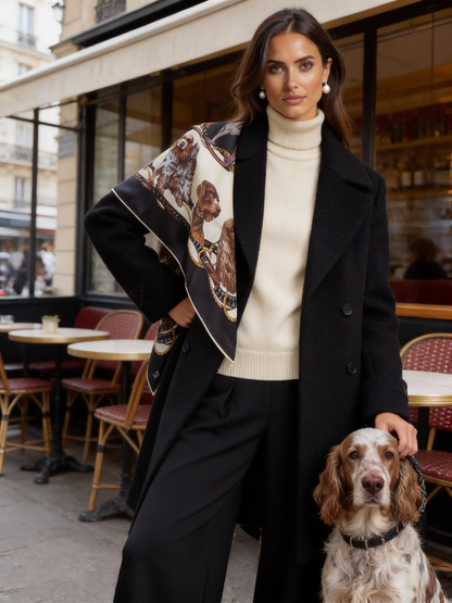 İpek Eşarp - 90cm x 90cm - Best Friends - Siyah