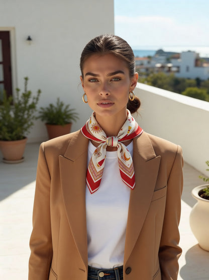 İpek Eşarp - 60cm x 60cm - Tılsım - Kırmızı