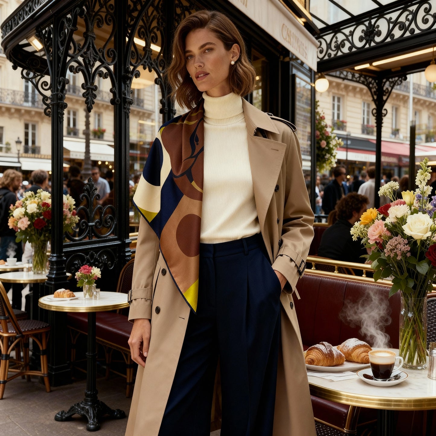 Silk Scarf - Majestic Elephant - Dark Navy Blue