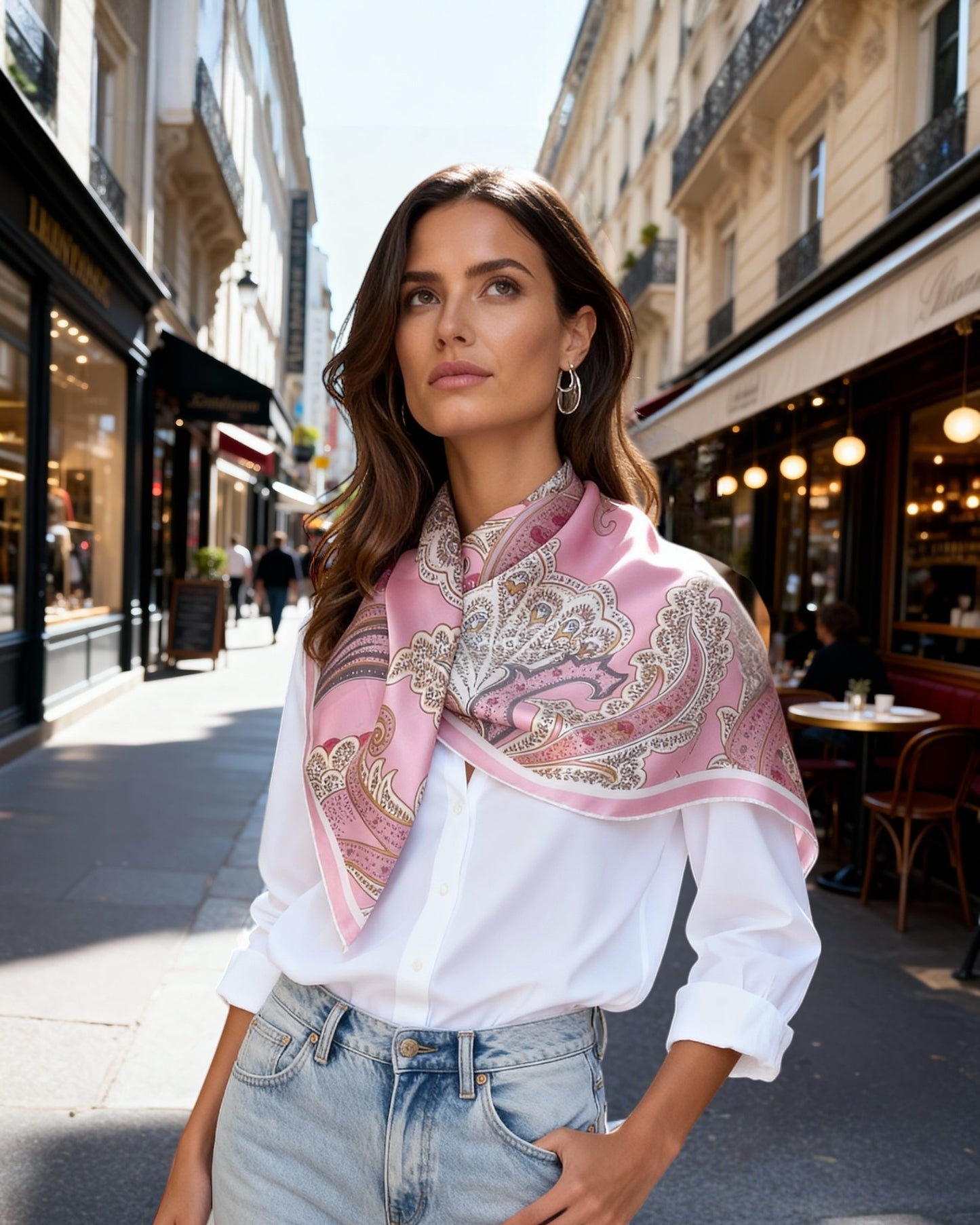 İpek Eşarp - 90cm x 90cm - Ornamental Elegance - Ice Pink