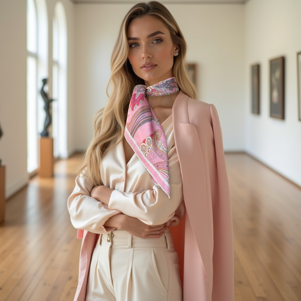 Silk Scarf - Ornamental Elegance - Gray