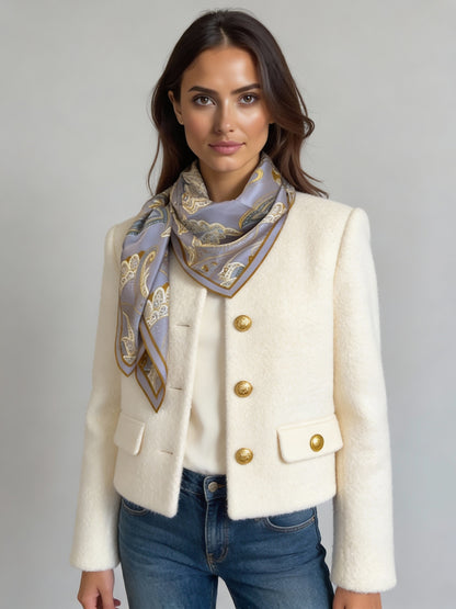 İpek Eşarp - 90cm x 90cm - Ornamental Elegance - Gri