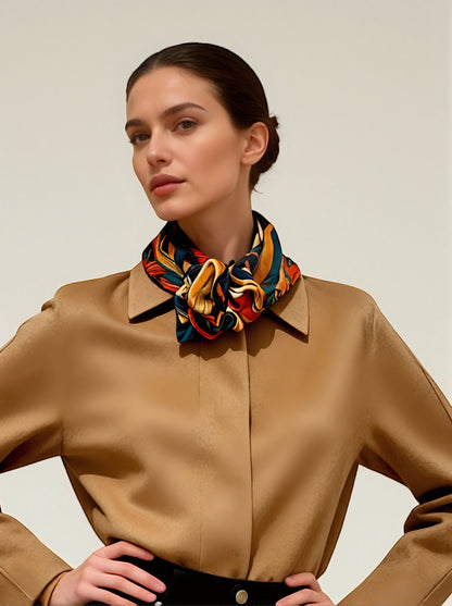 İpek Eşarp - 60cm x 60cm - Liberated Muse- Lacivert