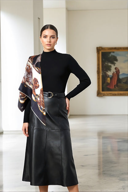 İpek Eşarp - 90cm x 90cm - Best Friends - Siyah