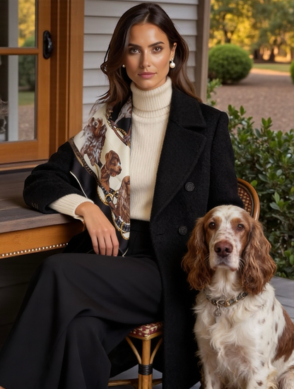 İpek Eşarp - 90cm x 90cm - Best Friends - Siyah