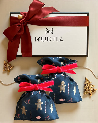 İpek Lavanta Kesesi - Candy Cane & Ginger – Şeker Kamışı + Gingerbread Temalı - (2’li Hediye Kutusu)