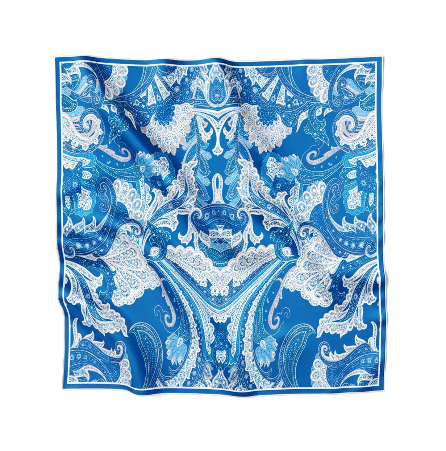 İpek Eşarp - 60cm x 60cm - Ornamental Elegance - Mavi