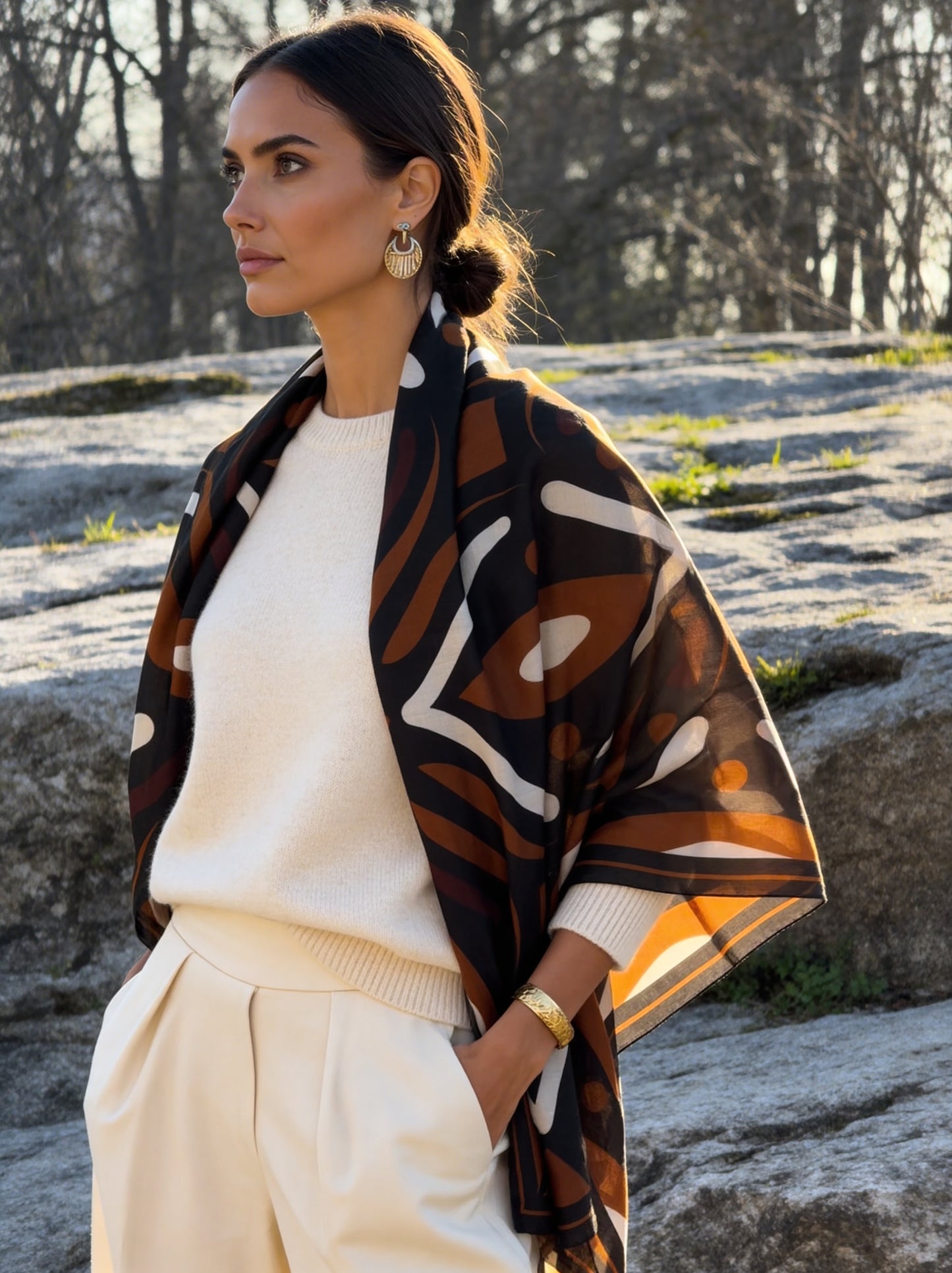 Madrid Ipek Pamuk Pareo/Sal - Siyah - Kahve