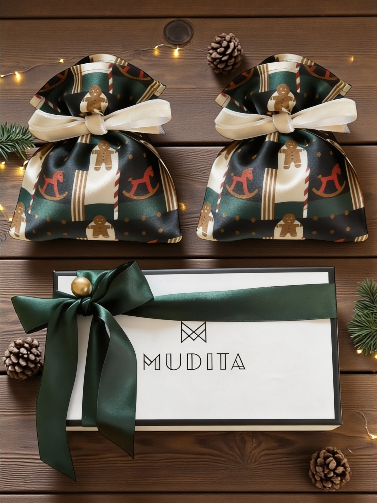 İpek Lavanta Kesesi - Gingerbread – Yeni Yıl Kurabiye Desenli - (2’li Hediye Kutusu)