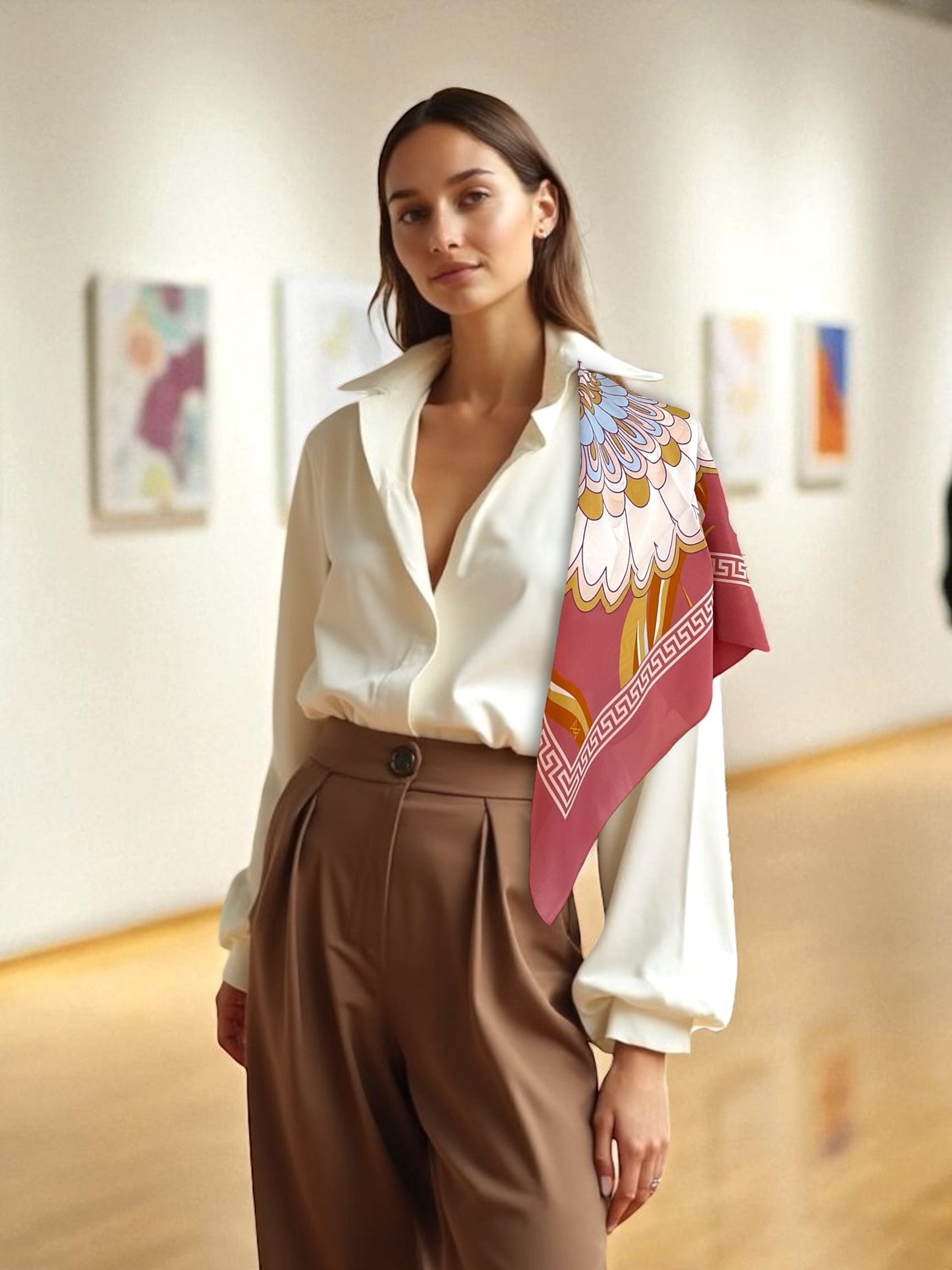 Silk Scarf - Wisdom of the Owl - Green