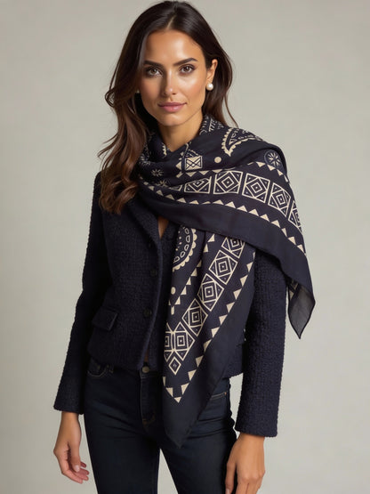 Velora - Navy - Kaşmir Modal Şal