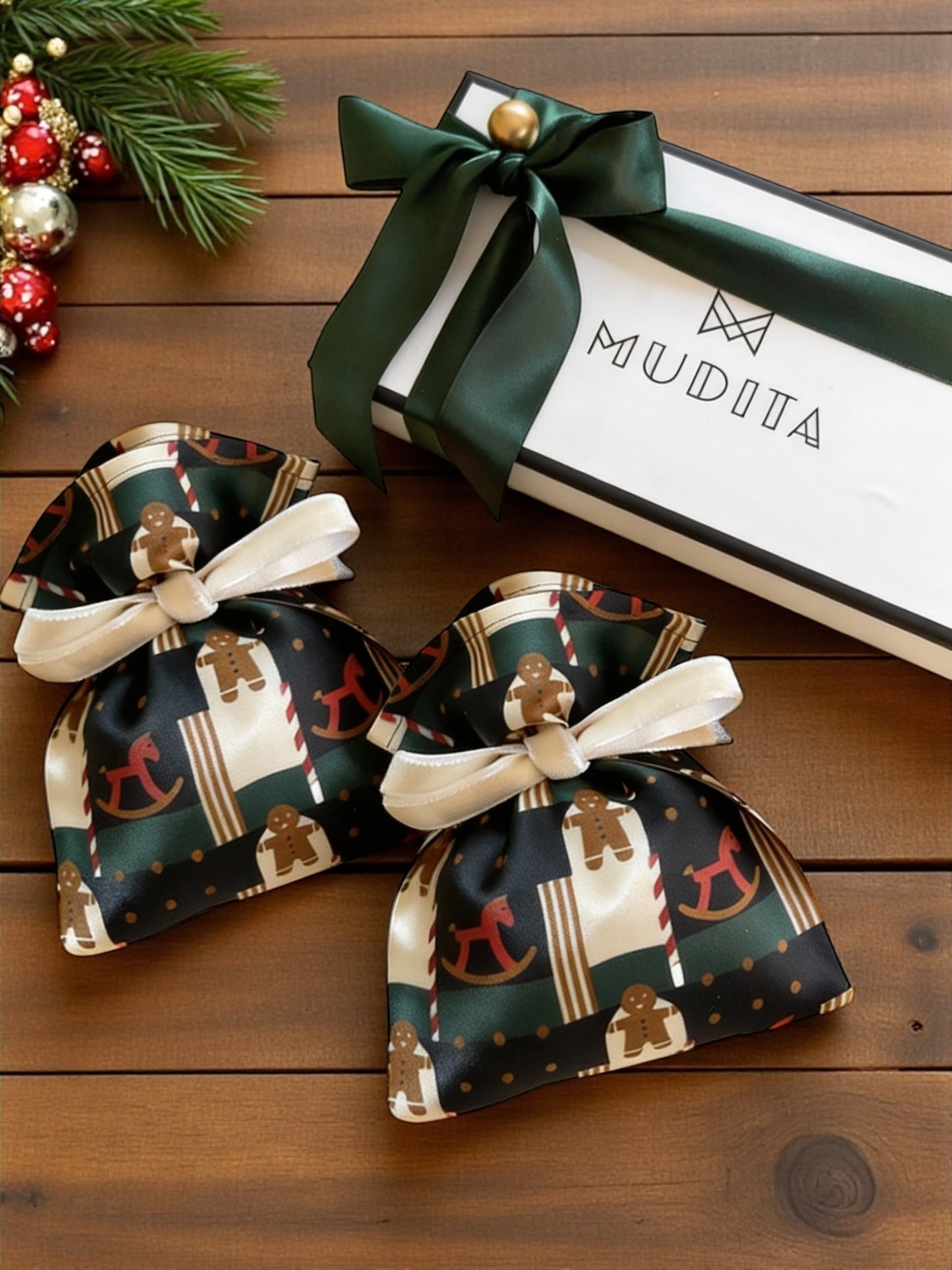 İpek Lavanta Kesesi - Gingerbread – Yeni Yıl Kurabiye Desenli - (2’li Hediye Kutusu)