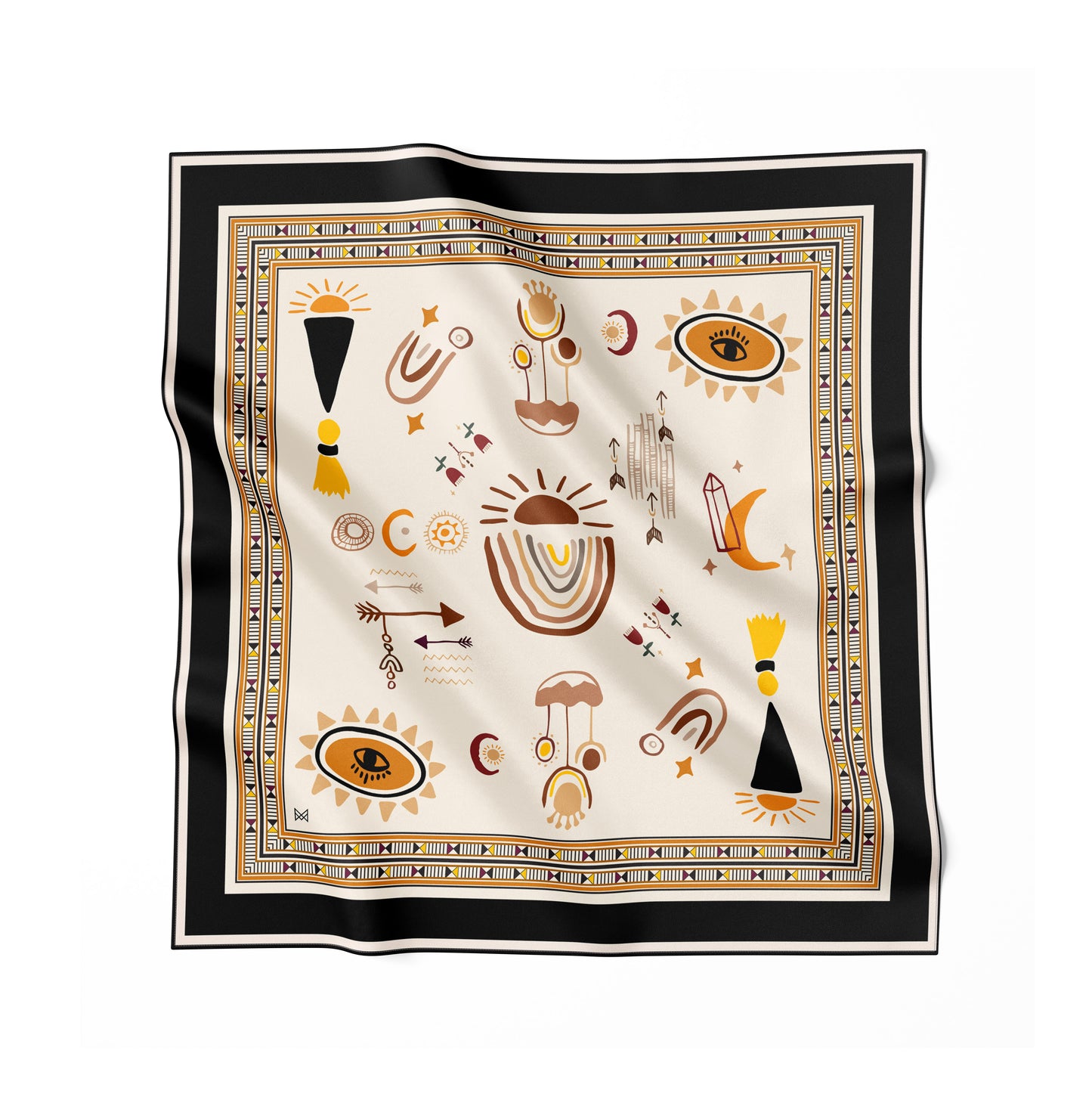 İpek Eşarp - 60cm x 60cm - Tılsım - Siyah