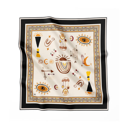 İpek Eşarp - 60cm x 60cm - Tılsım - Siyah