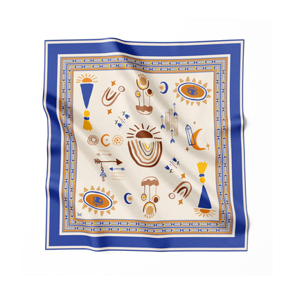 İpek Eşarp - 60cm x 60cm - Tılsım - Mavi