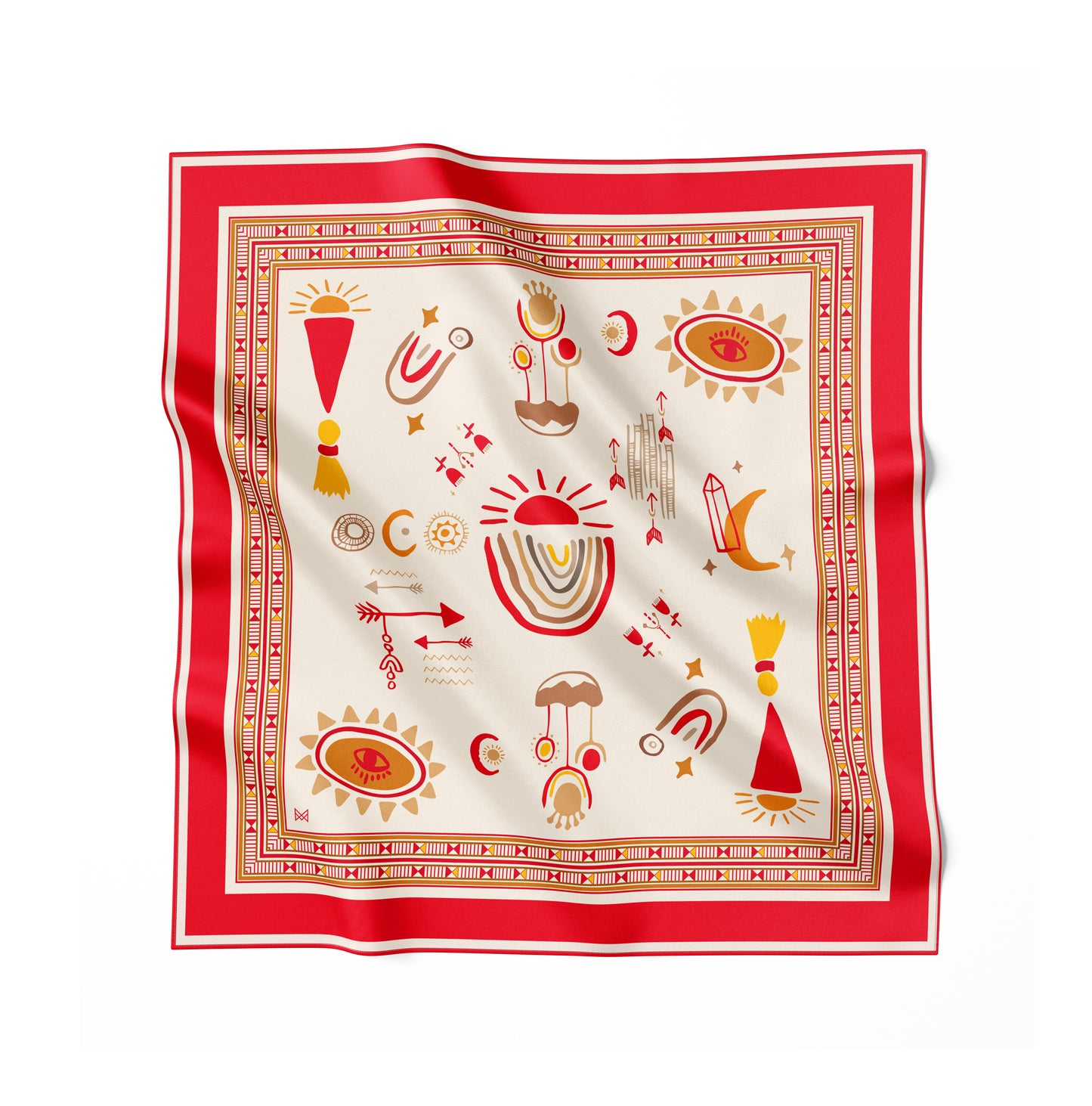 İpek Eşarp - 60cm x 60cm - Tılsım - Kırmızı