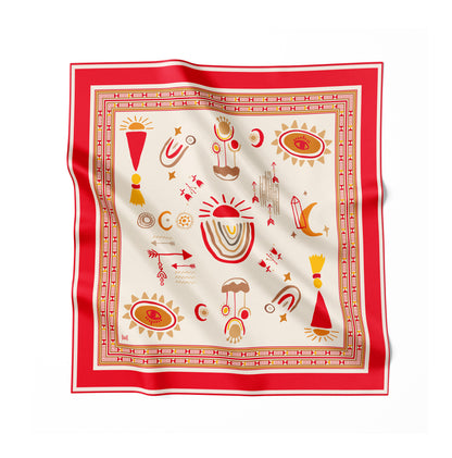 İpek Eşarp - 60cm x 60cm - Tılsım - Kırmızı