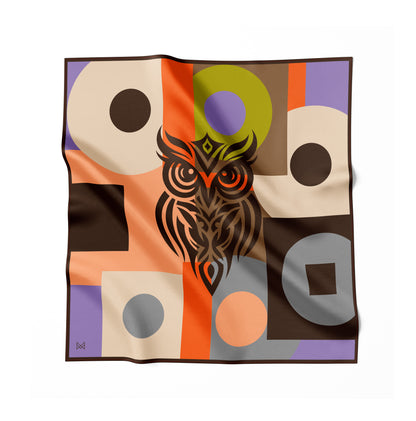 İpek Eşarp - 60cm x 60cm - Wisdom of the Owl - Kahverengi